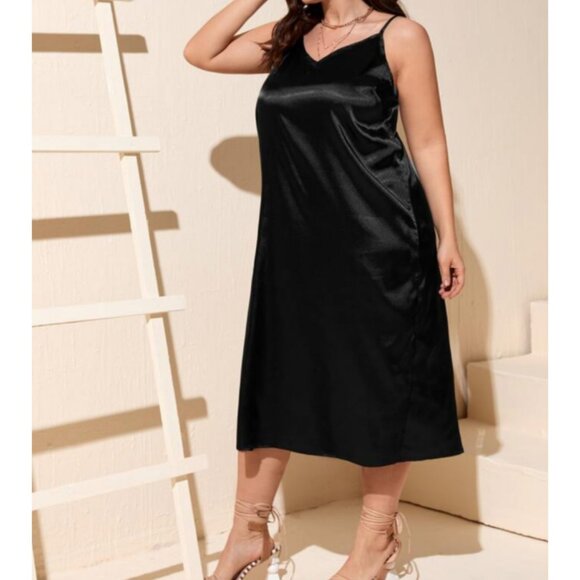 Whimsigoth Black Satin Slip Dress Plus Size - Picture 5 of 7
